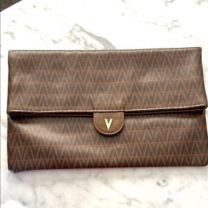 Mario Valentino Brown Leather Flap Evening Clutch with Velcro closure